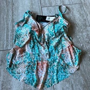 Aqua green Tankini Top with mag Green and Orange Snakeskin print